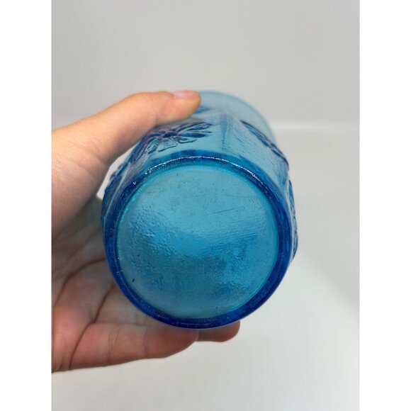 VTG Anchor Hocking Spring Song Daisy Blue Textured Glass Tumbler Retro 70s - Picture 3 of 4